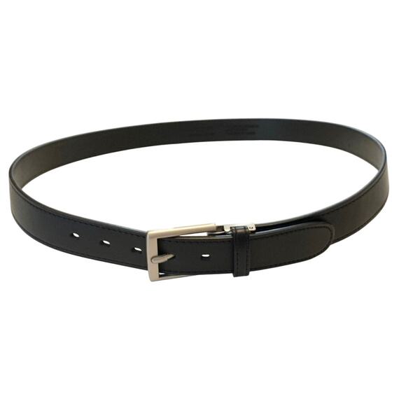 OOBE Men's Black Leather Belt Silver-Tone Buckle Size Medium Preppy Substantial - Picture 10 of 11